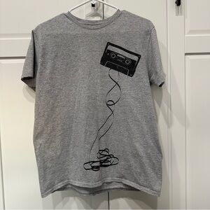 Gray T-Shirt with Cassette Tape Graphic,Maxell,vintage vibe,large,unisex